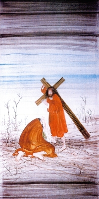 6. Station: Veronika reicht Jesus das Schweißtuch