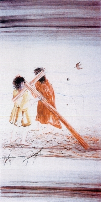 5. Station: Simon von Zyrene hilft Jesus das Kreuz tragen