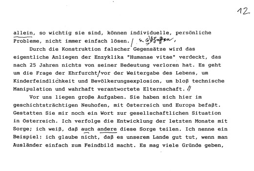 Seite 11 und 12 aus dem Manuskript von Kardinal König